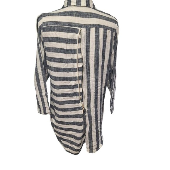 Soft Surroundings Button Down Linen Shirt Top Collared Womens Medium Stripes - Picture 4 of 12